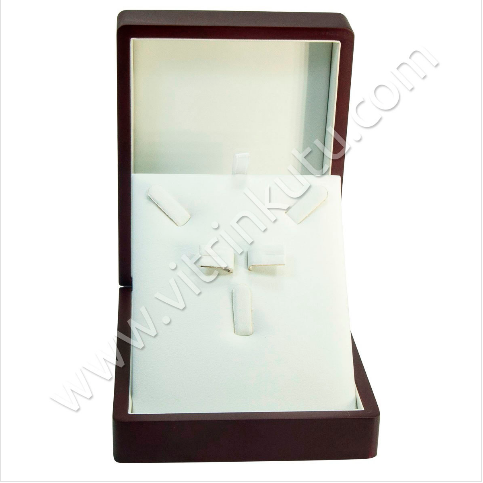 VitrinKutu - Ahşap 3'lü Set Takı Kutusu Cilalı 11x14 cm Kahve