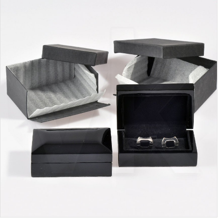 VitrinKutu - Ahşap Kol Düğmesi Kutusu 9x6 cm Cilalı Siyah