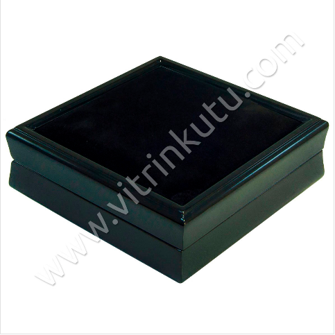 VitrinKutu - Ahşap Set Takı Kutusu 16x16 cm Üstü Kadife Siyah