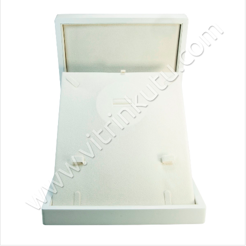 VitrinKutu - Ahşap Set Takı Kutusu 22x26 cm Büyük Beyaz Cilalı
