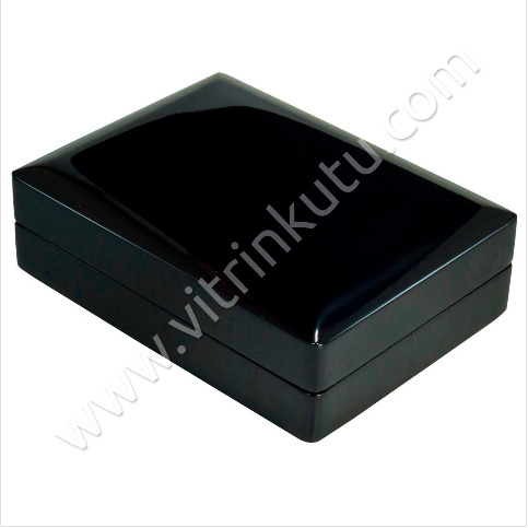 Ahşap Üçlü Set Takı Kutusu Cilalı 11x15 cm Siyah - Thumbnail