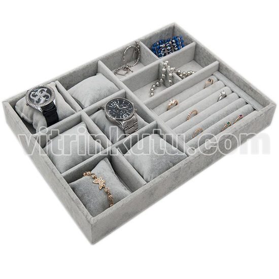 Ahşap Üstü Süet Çoklu Organizer Tabla