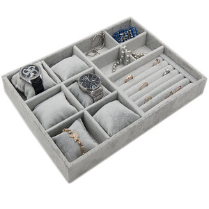 VitrinKutu - Ahşap Üstü Süet Çoklu Organizer Tabla
