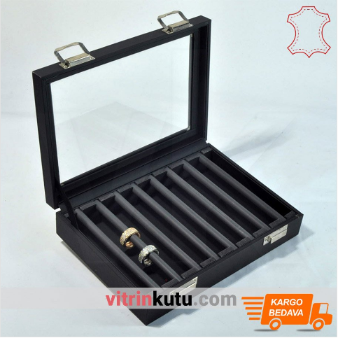 VitrinKutu - Alyans Yüzük Kutusu 24x17 cm Camlı Kapaklı Çıtalı Beyaz