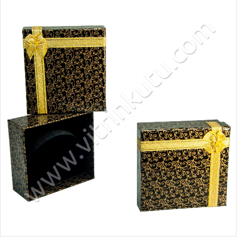 Bilezik Kelepçe Kutusu 9x9 cm Karton Kurdeleli (6'lı)