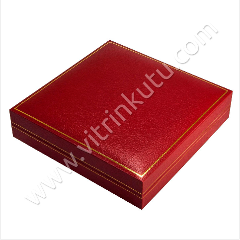 Büyük Kolye Kutusu 16x16 cm Kartier Deri Kırmızı - Thumbnail