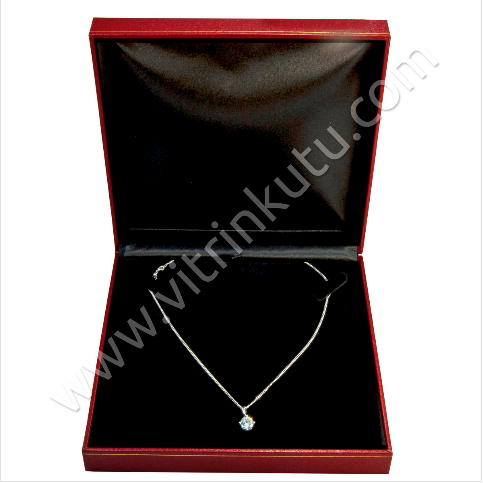 VitrinKutu - Büyük Kolye Kutusu 16x16 cm Kartier Deri Kırmızı