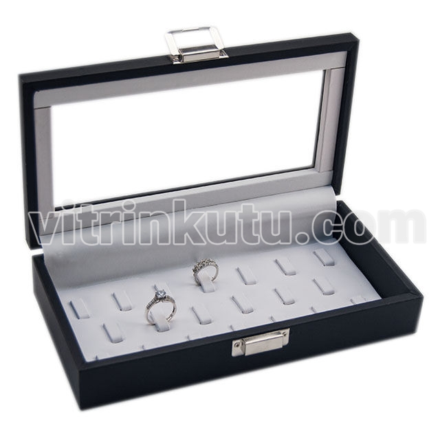 Camlı 17 Tırnaklı Yüzük Kutusu 24x12