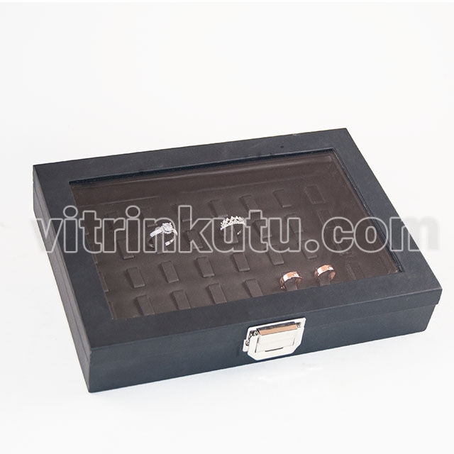 Camlı 40 Tırnaklı Yüzük Kutusu 24x17 Siyah/Siyah