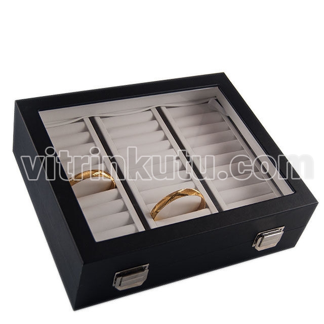 Camlı 3 Sıra Bilezik Kutusu 30x24 Siyah/Beyaz