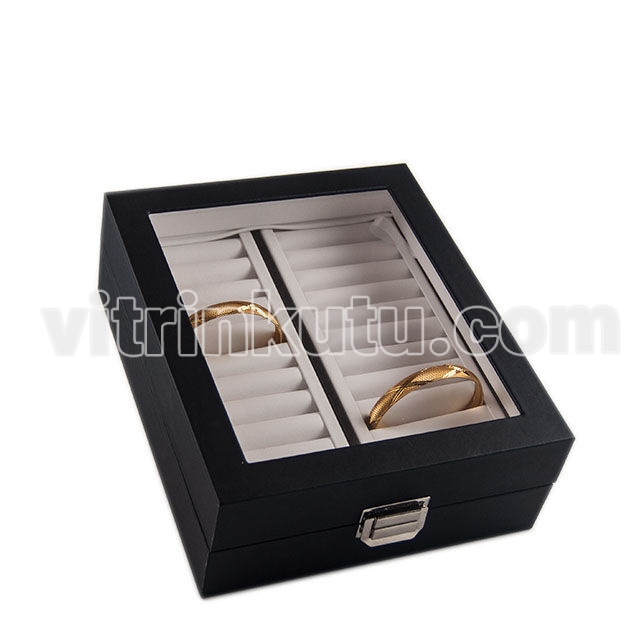 Camlı 2 Sıra Bilezik Kutusu 20x24 Siyah/Beyaz