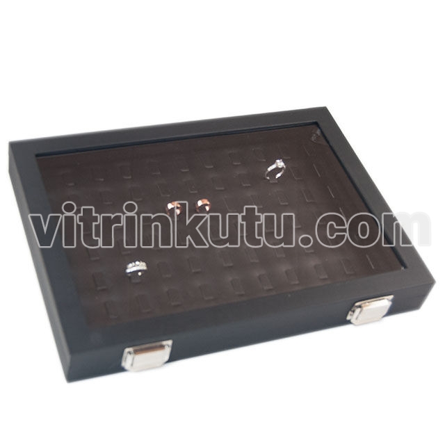 Camlı Tırnaklı Yüzük Kutusu 77 Tırnaklı 34x24 Siyah/Siyah