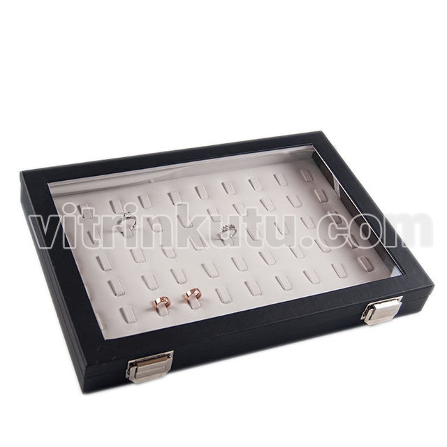 Camlı 70 Tırnaklı Yüzük Kutusu 34x24 Siyah/Beyaz