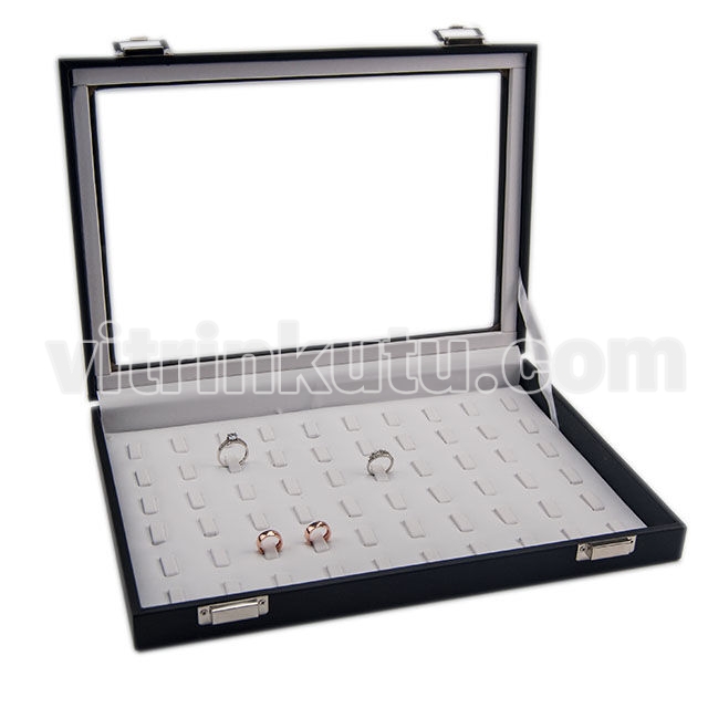Camlı 70 Tırnaklı Yüzük Kutusu 34x24 Siyah/Beyaz