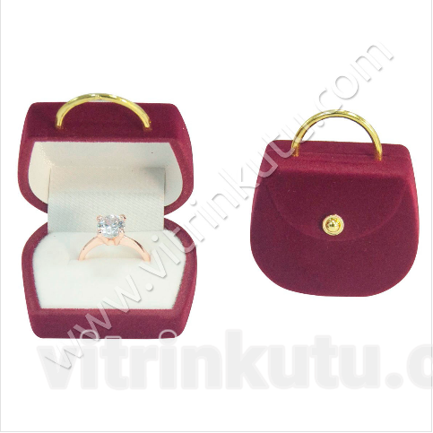 Çanta Yüzük Kutusu 4x3 cm Flok Kırmızı 6 lı paket