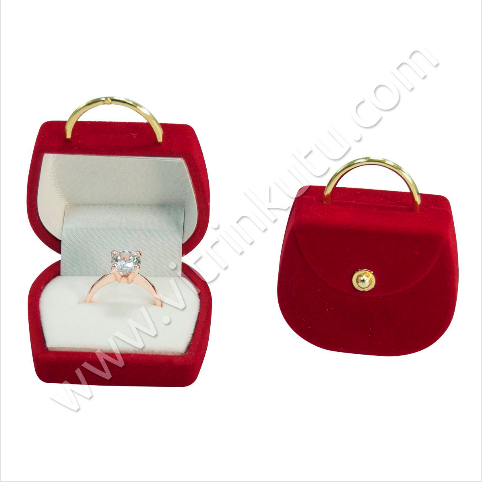  - Çanta Yüzük Kutusu 4x3 cm Flok Kırmızı 6 lı paket
