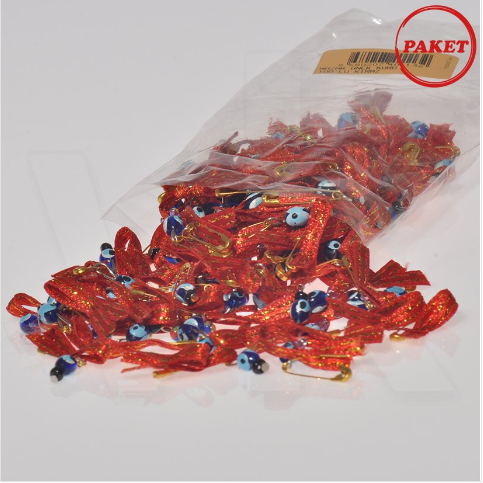 VitrinKutu - Çengel İğneli Kırmızı Kurdeleli Nazarboncuğu 100'lü Paket