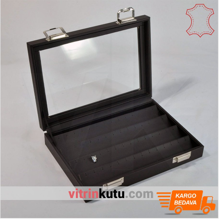 VitrinKutu - Çoklu Küpe Kutusu 34x24 cm Cam Kapaklı 60 Çift