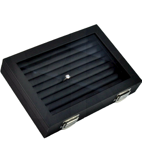 VitrinKutu - Çoklu Yüzük Kutusu Cam Kapaklı 17x12 cm Deri Kaplı