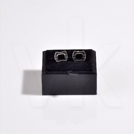 Deri Kol Düğmesi Kutusu 8x7 cm Siyah Bağımsız Kapaklı - Thumbnail