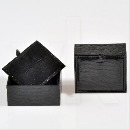 VitrinKutu - Deri Kol Düğmesi Kutusu 8x7 cm Siyah Bağımsız Kapaklı