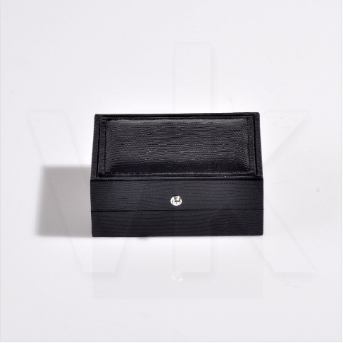 Deri Kol Düğmesi Kutusu 8x7 cm Siyah Kare - Thumbnail
