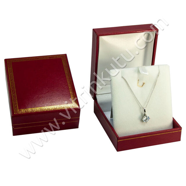Deri Kolye Kutusu 7,5x10,5 cm Kartier Kırmızı