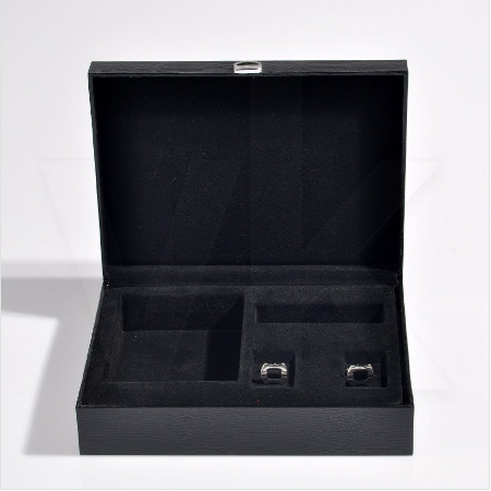 VitrinKutu - Deri Kravat Cüzdan Kol Düğmesi Kutusu 24x18 cm Hediyelik Siyah