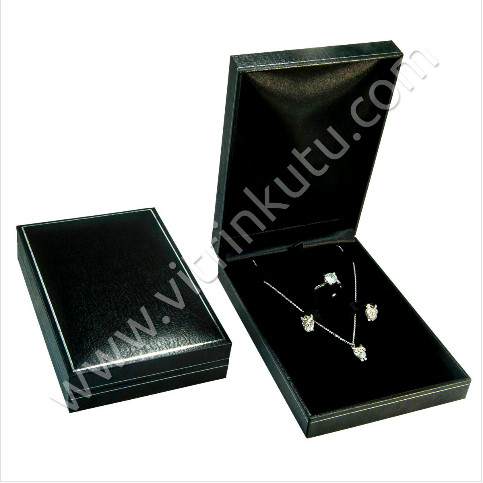 VitrinKutu - Deri Üçlü Set Kutusu 11x16 cm Kartier Siyah