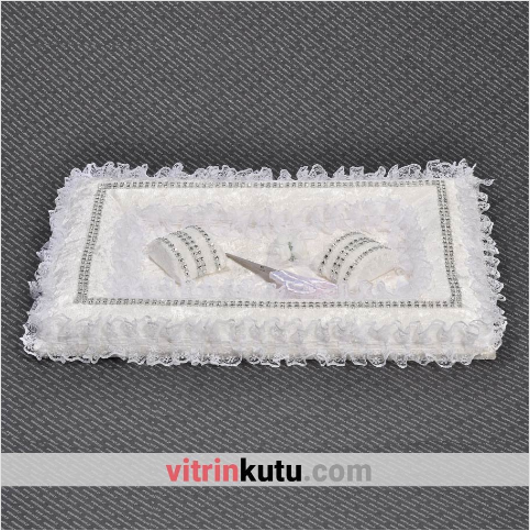 VitrinKutu - Fırfırlı Nişan Söz Tepsisi Alaturka Özel Yapım Beyaz