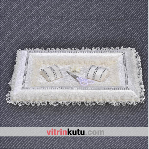 VitrinKutu - Fırfırlı Nişan Söz Tepsisi Alaturka Özel Yapım Krem