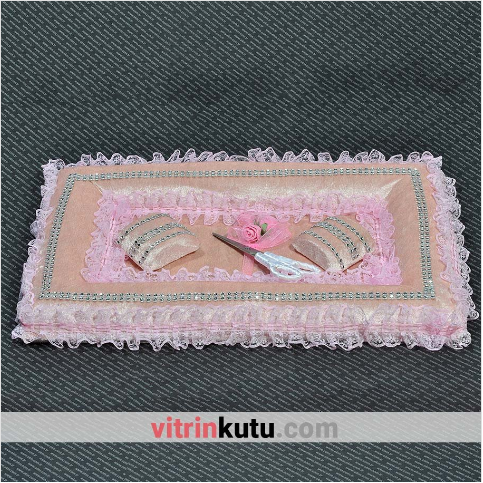 VitrinKutu - Fırfırlı Nişan Söz Tepsisi Alaturka Özel Yapım Pembe