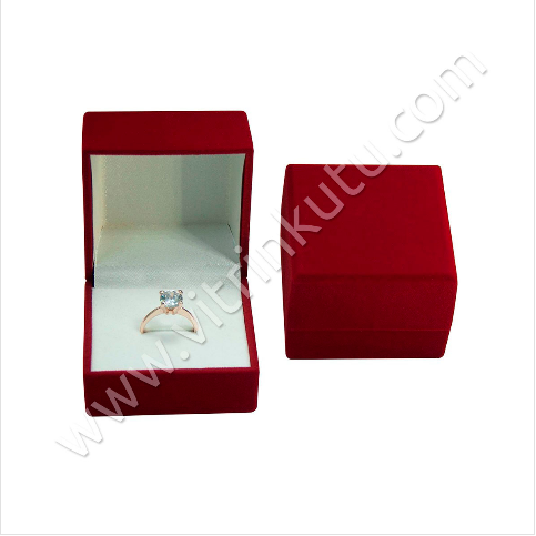 Flok Yüzük Kutusu Büyük 6x6 Cm Kırmızı (6 Lı Paket)