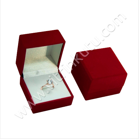 Flok Yüzük Kutusu Büyük 6x6 cm Kırmızı (6 lı Paket) - Thumbnail