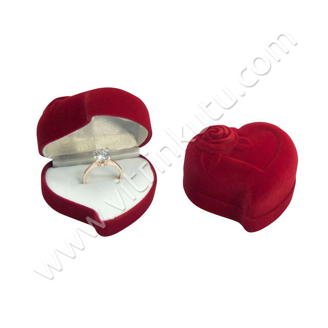 Flok Yüzük Kutusu Kalpli 6x6 cm Gül Kabartmalı (6'lı Paket)