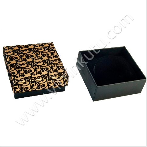  - Floklu Bilezik Kutusu 9x9 cm Gold (6 lı paket)