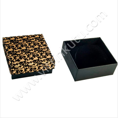 Floklu Bilezik Kutusu 9x9 cm Gold (6'lı Paket)