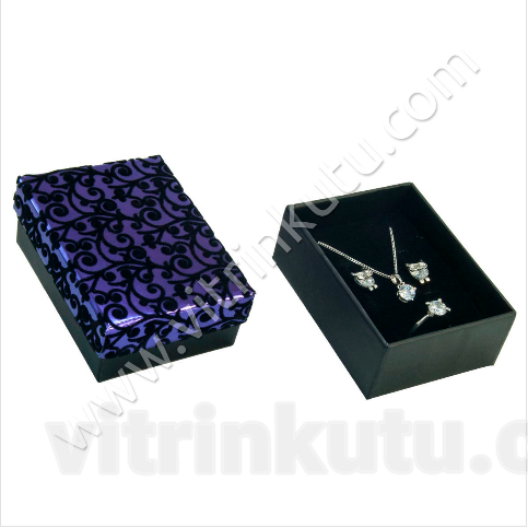 Floklu Üçlü Takım Kutusu 6,5x8,5 cm Siyah 12'li Paket