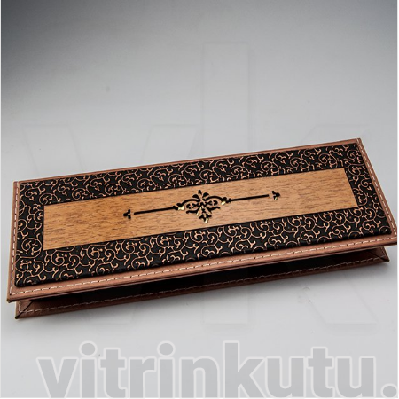 Geniş Tesbih Kutusu Deri Otantik Ahşap Desenli