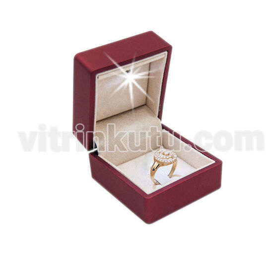 Işıklı Tektaş Yüzük Kutusu Mat 6x6,5 cm Tırnaklı