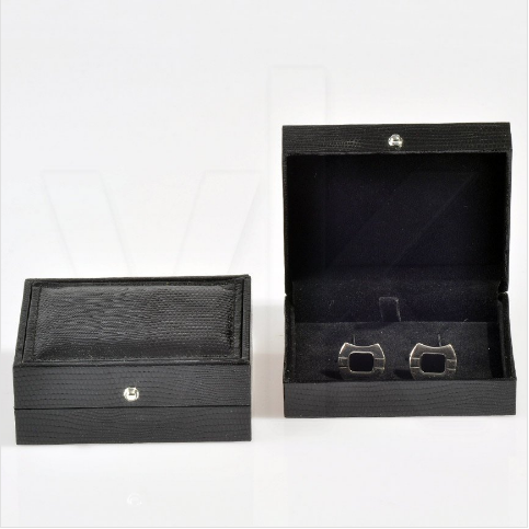 VitrinKutu - Kare Kol Düğmesi Kutusu 9x7,5 cm Siyah Deri