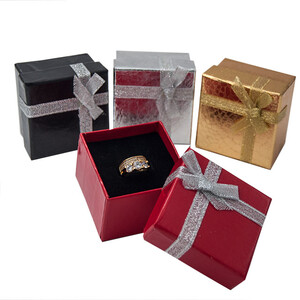 VitrinKutu - Karton Kurdelalı Yüzük Kutusu (Renkli) 12 Li Paket