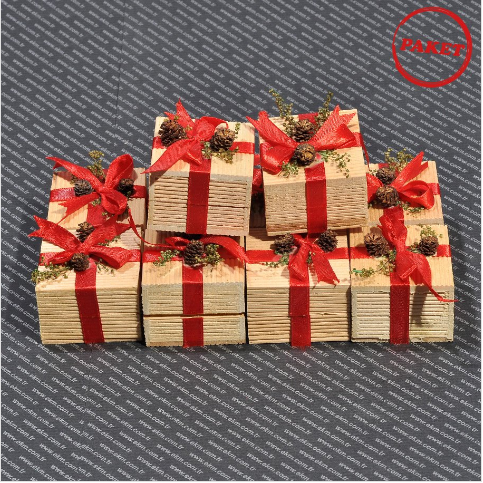VitrinKutu - Kibrit Yüzük Kutusu 5x5 cm Kuşaklı Ağaç 12'li Paket