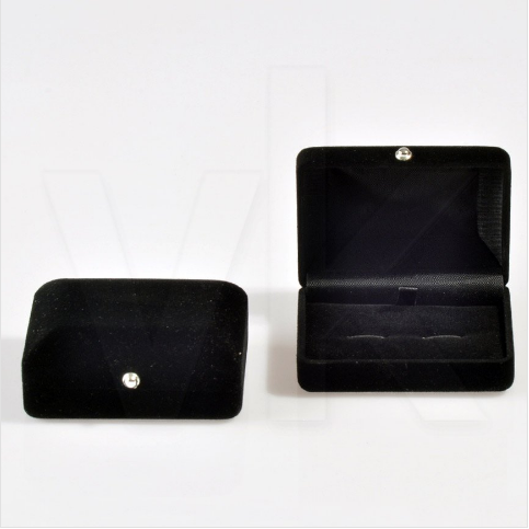 Kol Düğmesi Kutusu 8x6 cm Kadife Flok Siyah - Thumbnail
