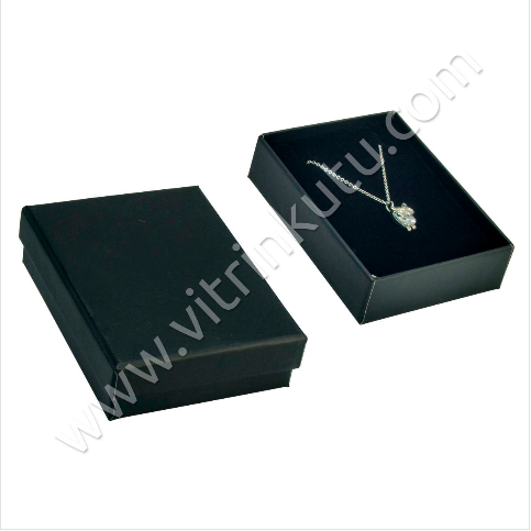 VitrinKutu - Kolye Takı Kutusu 6x8 cm Karton Düz Siyah 12'li Paket