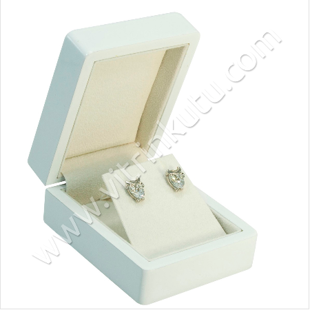 Küpe Takı Kutusu 6x8 cm Ahşap Beyaz - Thumbnail