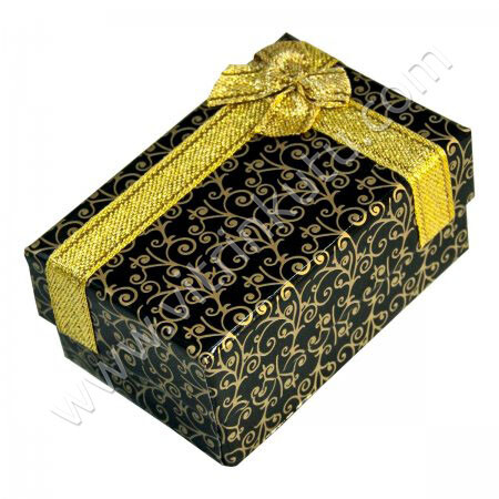 Karton Kurdelalı Alyans Kutusu Sarmaşık Desenli Siyah üstü Sarı 12'li Paket - Thumbnail