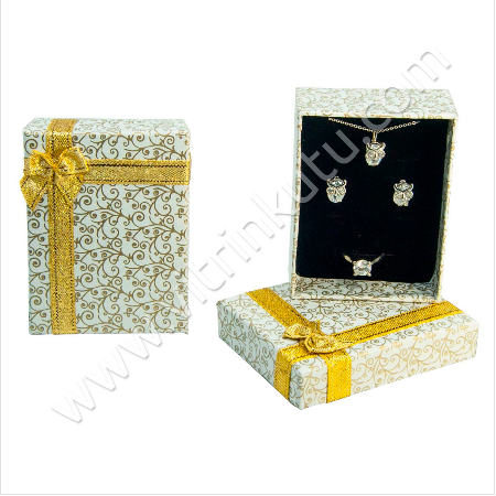 VitrinKutu - Kurdeleli Üçlü Takım Set Kutusu 6x8 cm 12'li Paket