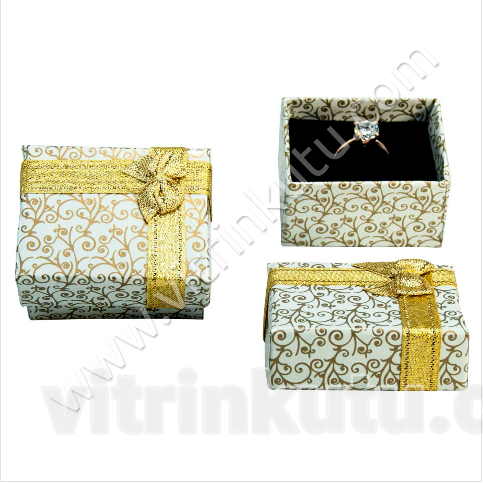 Kurdeleli Yüzük Kutusu 4,5x5,5 cm Sarmaşık Desenli 12'li Paket