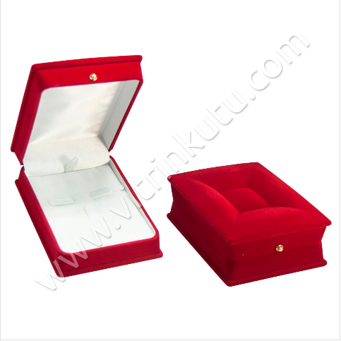 VitrinKutu - Lahit Üçlü Takım Set Kutusu 7x5 cm Flok Kırmızı